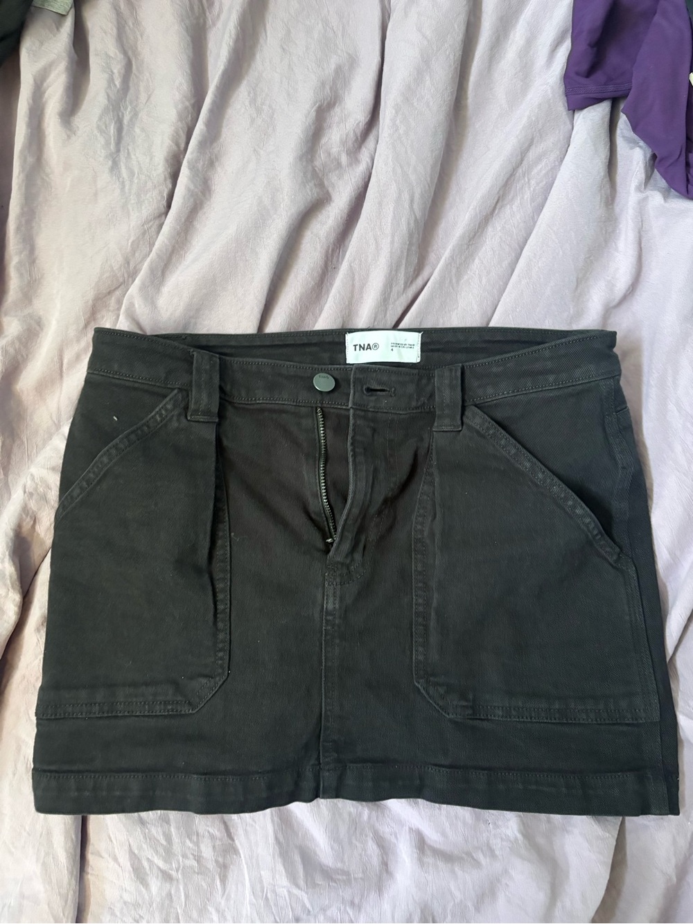 TNA Black Cotton Mini Skirt with Front Pockets